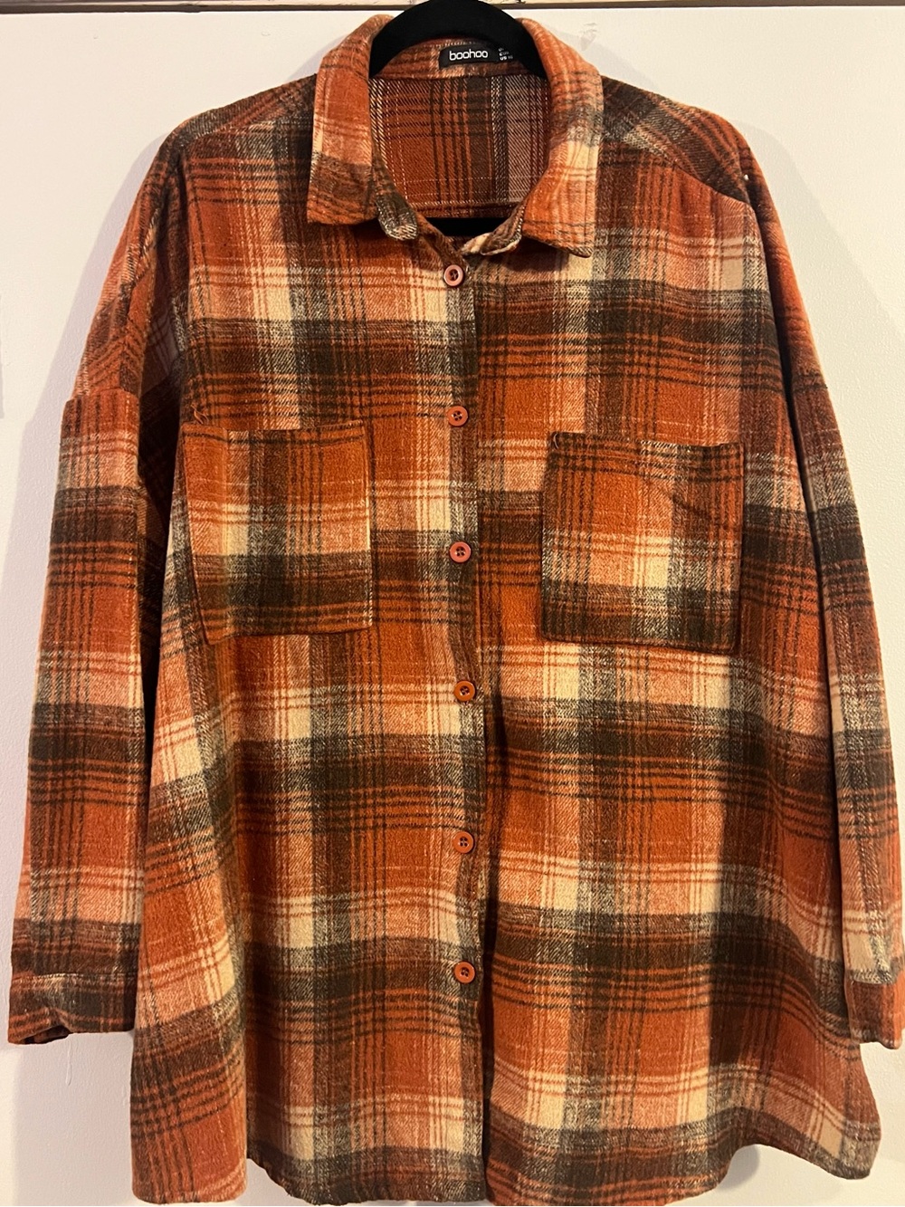 Boohoo Orange and Cream Plaid Flannel